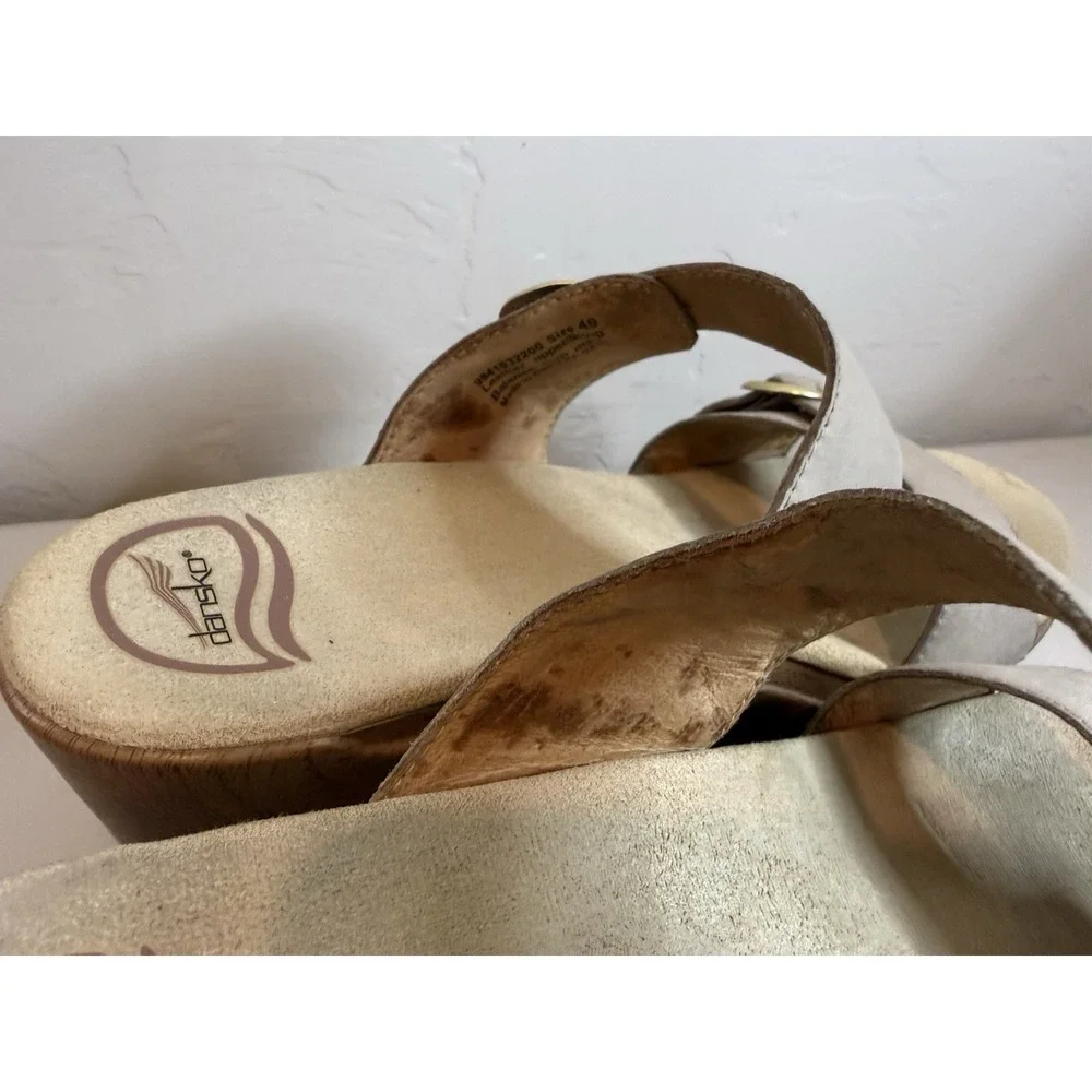 Dansko Sophie Taupe Leather Wedge Sandals US 9.5 10 2.25